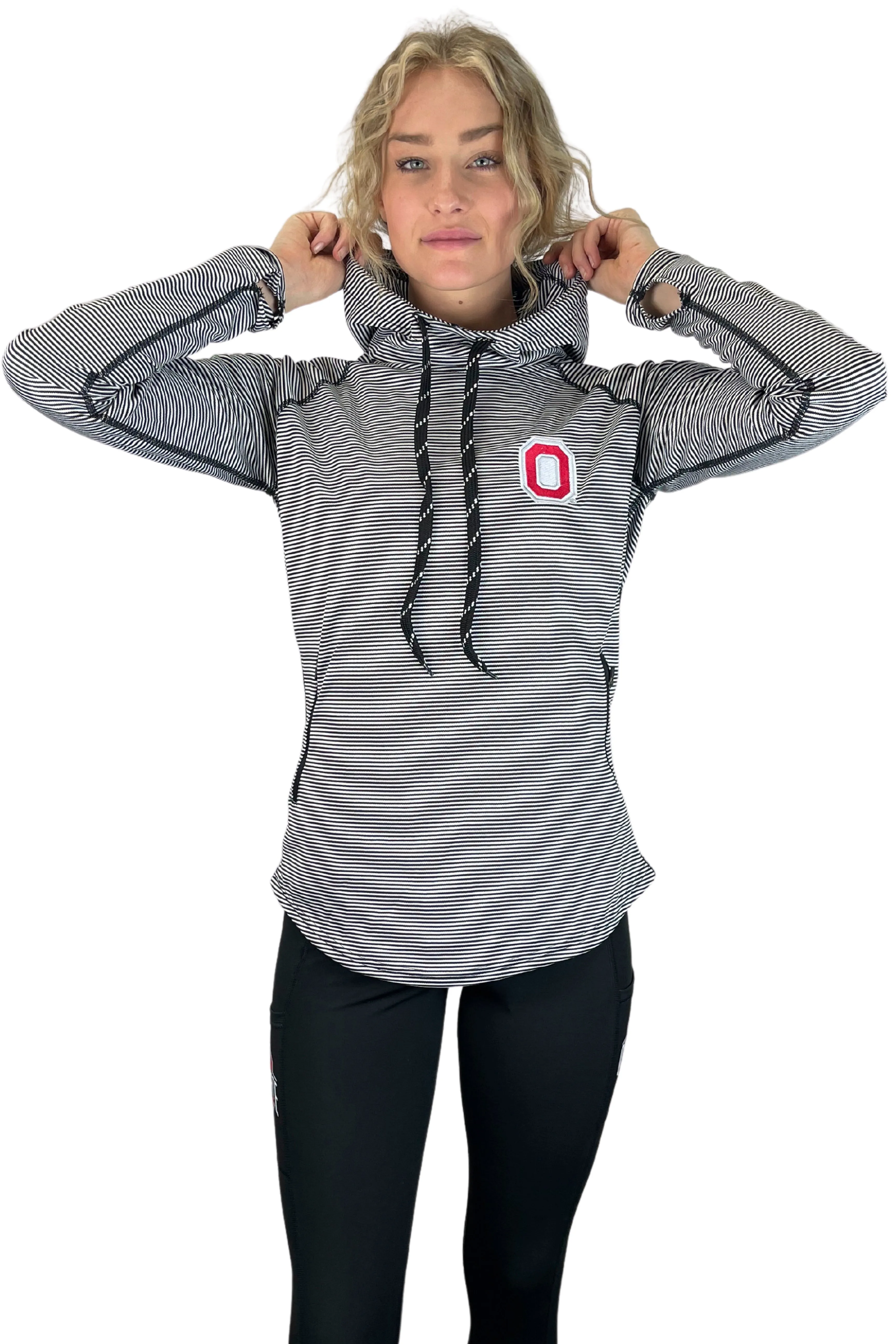 1302- Ohio State  Striped Lightweight Hoodie/ Black