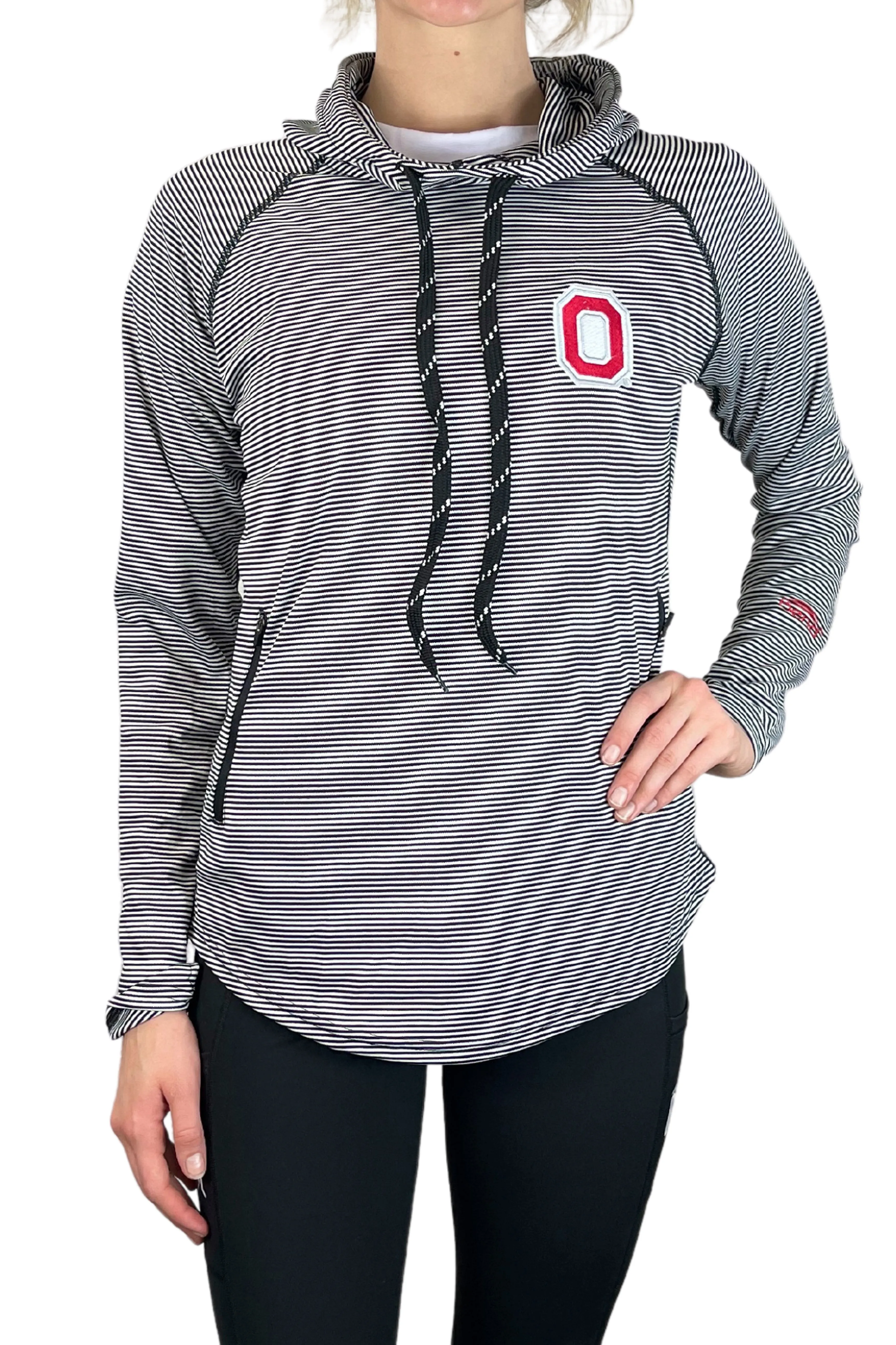 1302- Ohio State  Striped Lightweight Hoodie/ Black