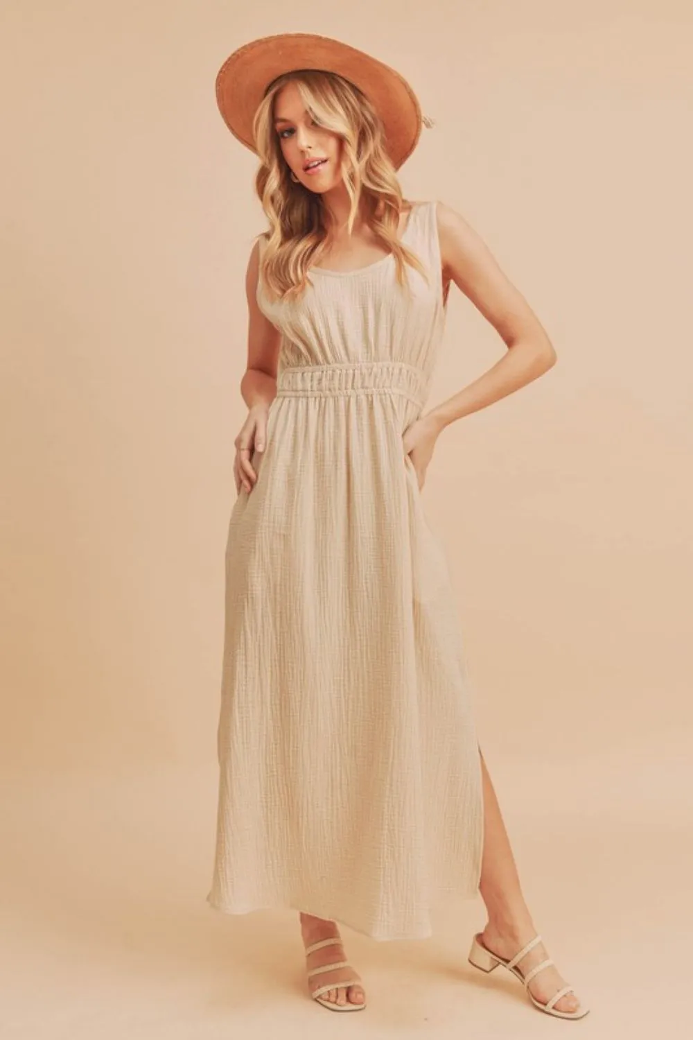 Aemi   Co Side Slit Round Neck Sleeveless Tank Dress