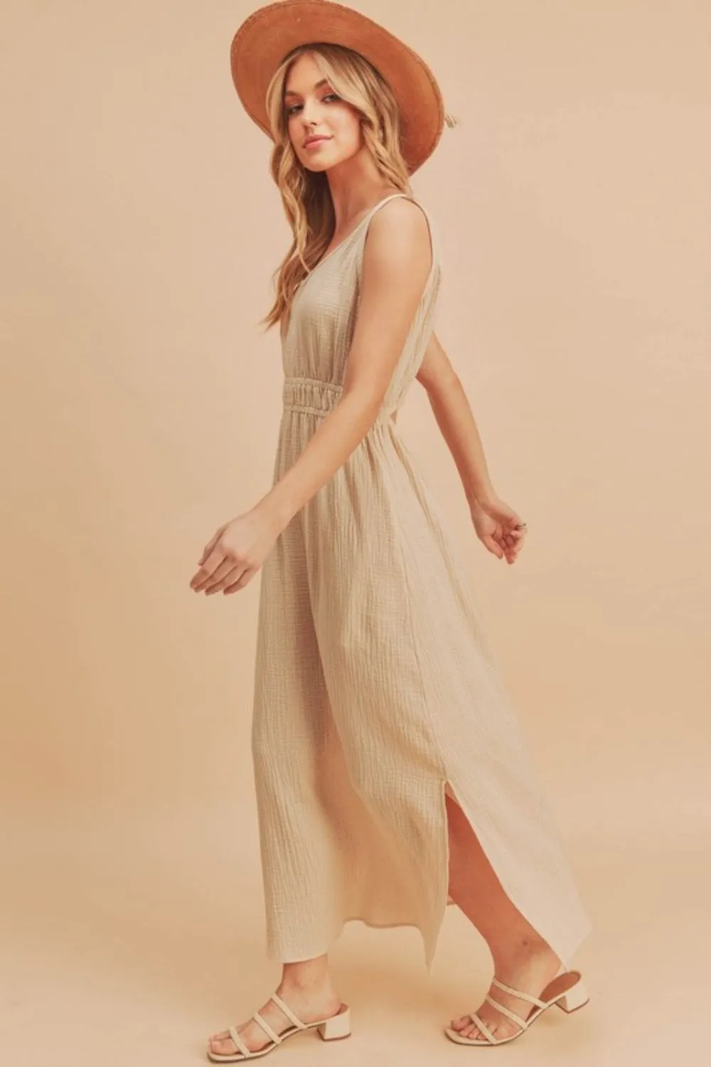 Aemi   Co Side Slit Round Neck Sleeveless Tank Dress