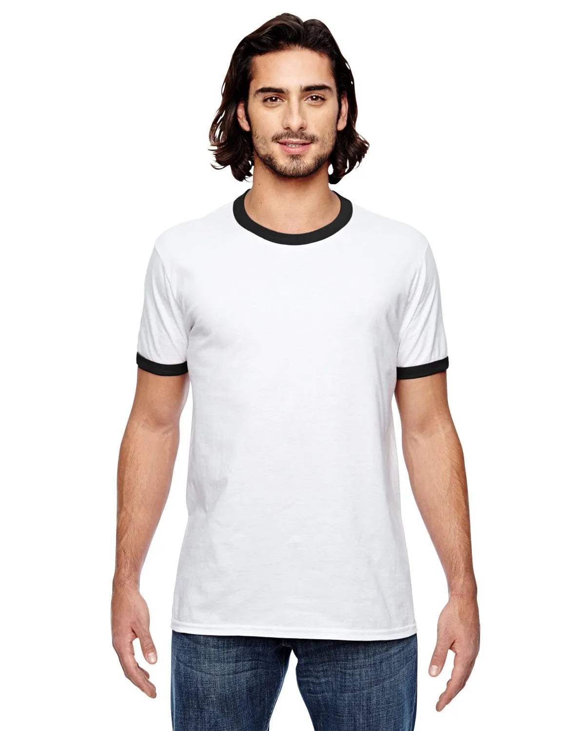 Anvil Lightweight Ringer T-Shirt | White/ Black