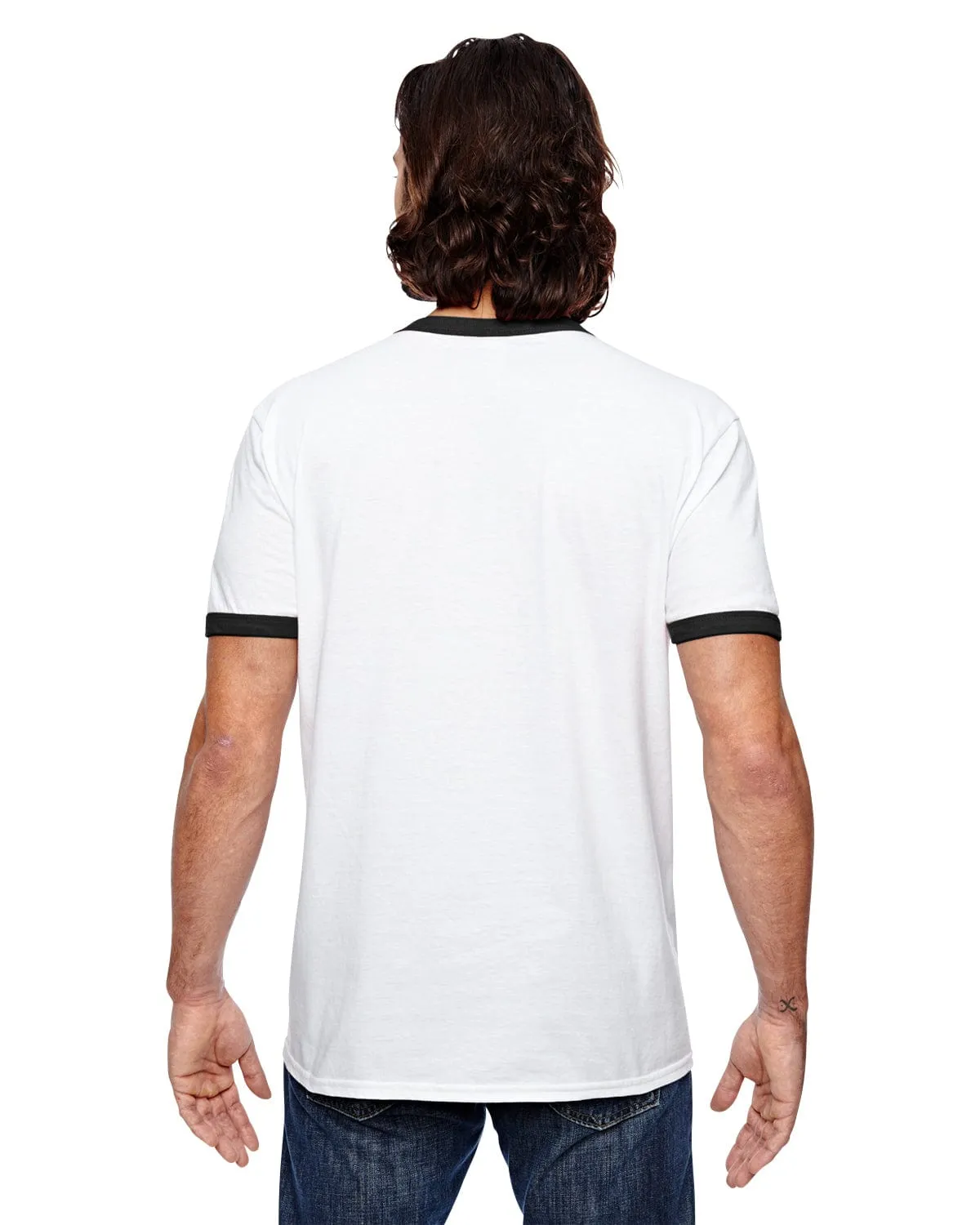 Anvil Lightweight Ringer T-Shirt | White/ Black