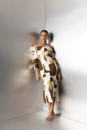 Apricot Crush – midi dress in abstract print