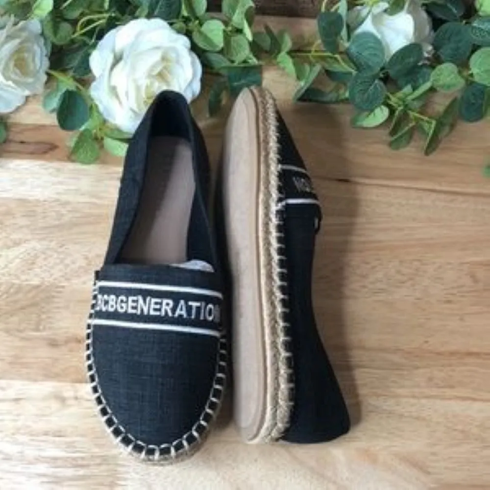 Belina Slip-On Espadrille Flat  Black/White 8