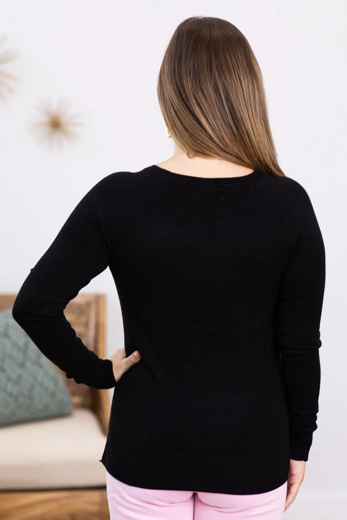 Black Lightweight Sweater With Side Slit