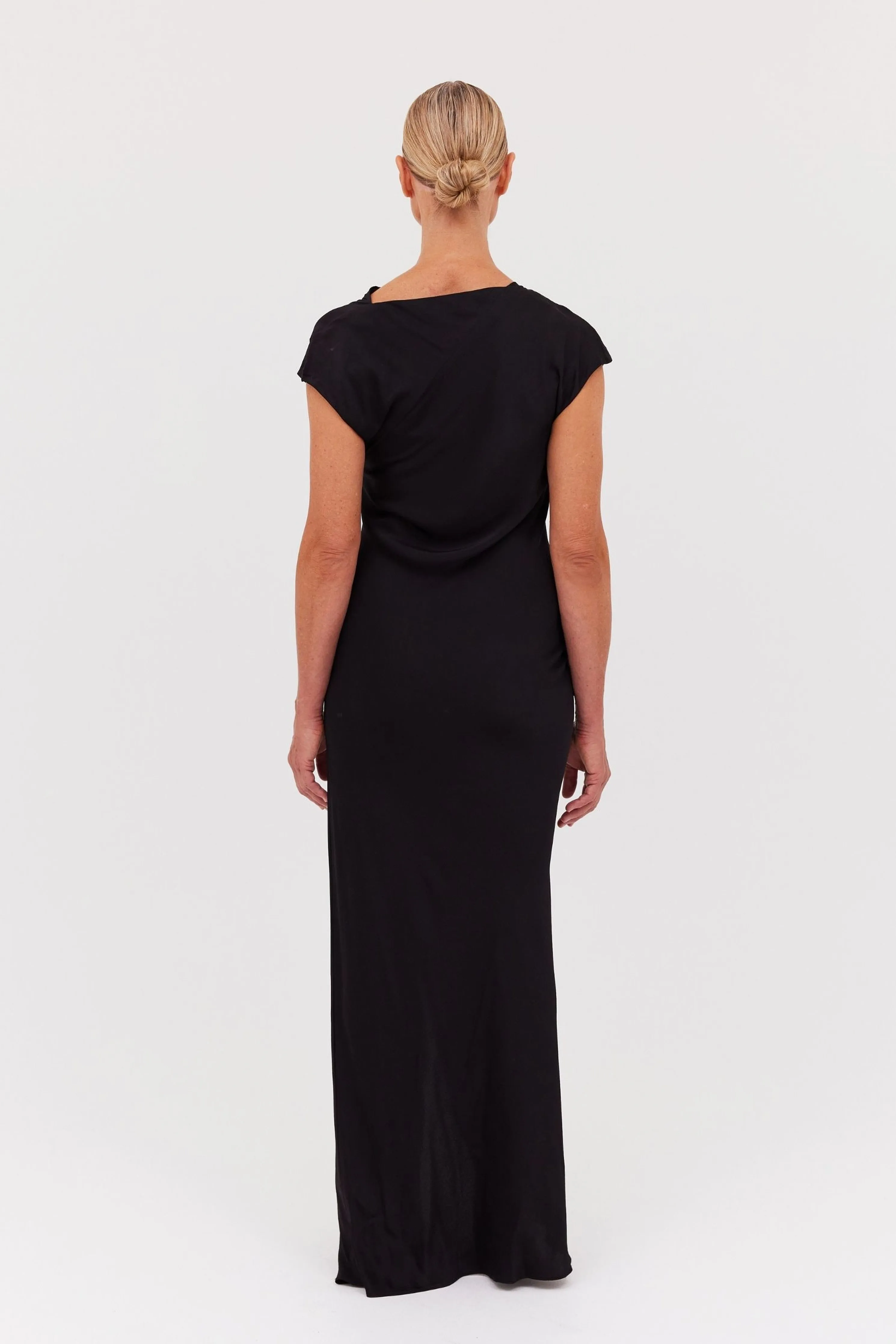 BLACK SATIN CREPE EVA DRESS