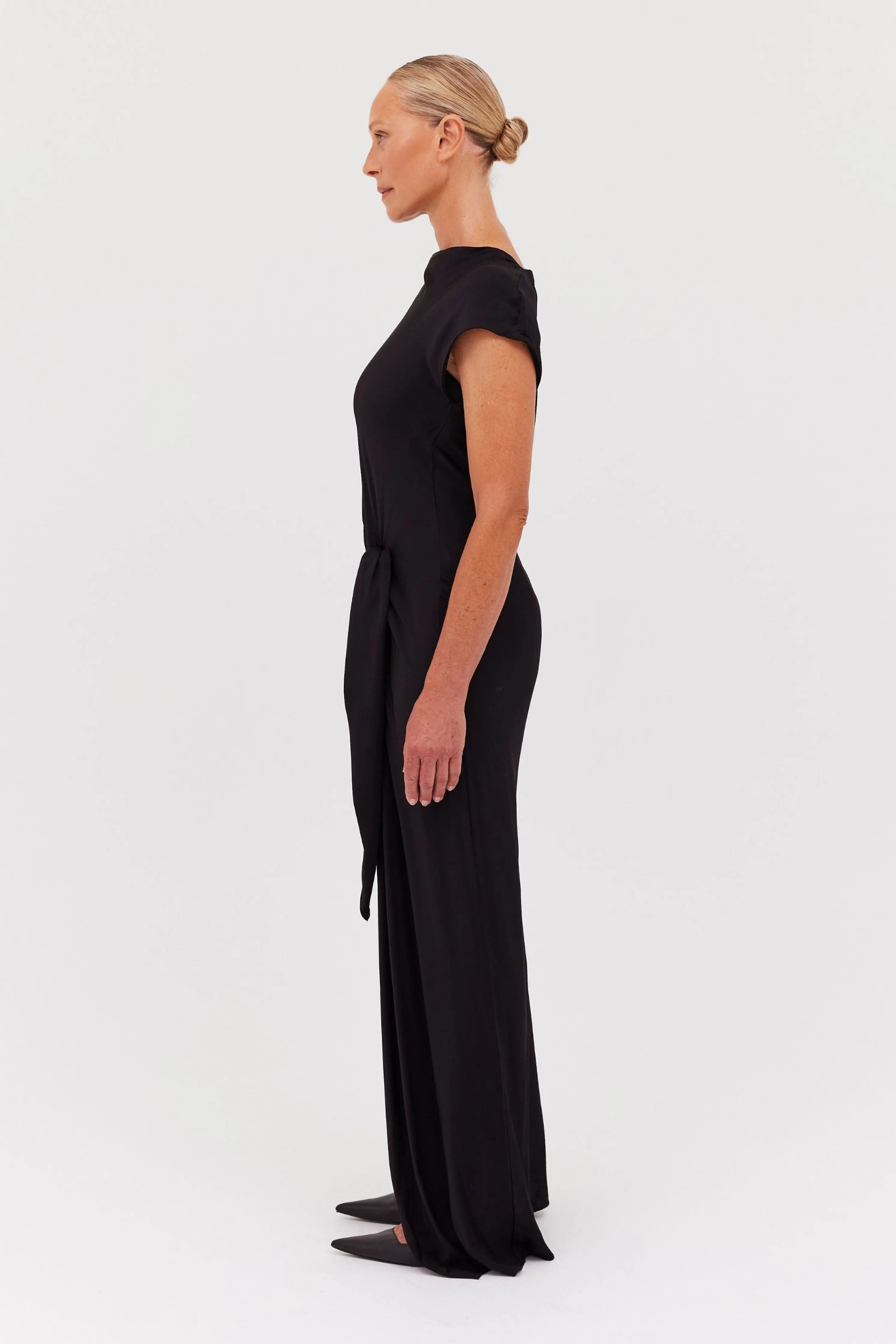 BLACK SATIN CREPE EVA DRESS