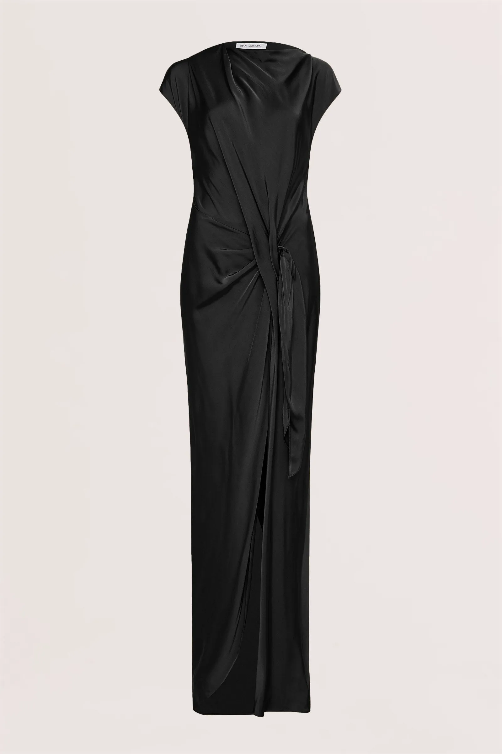 BLACK SATIN CREPE EVA DRESS