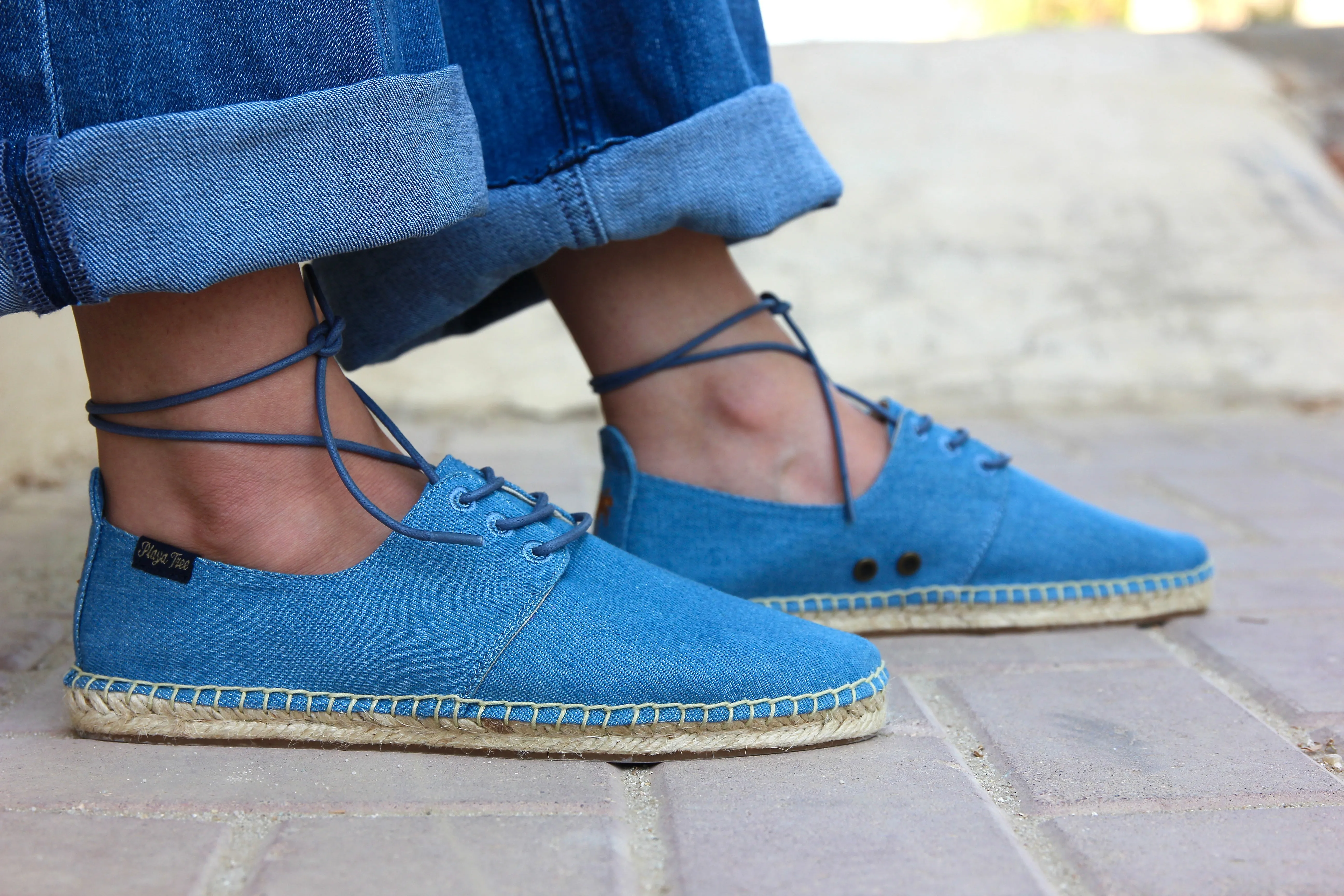 Blue lace up espadrille shoe