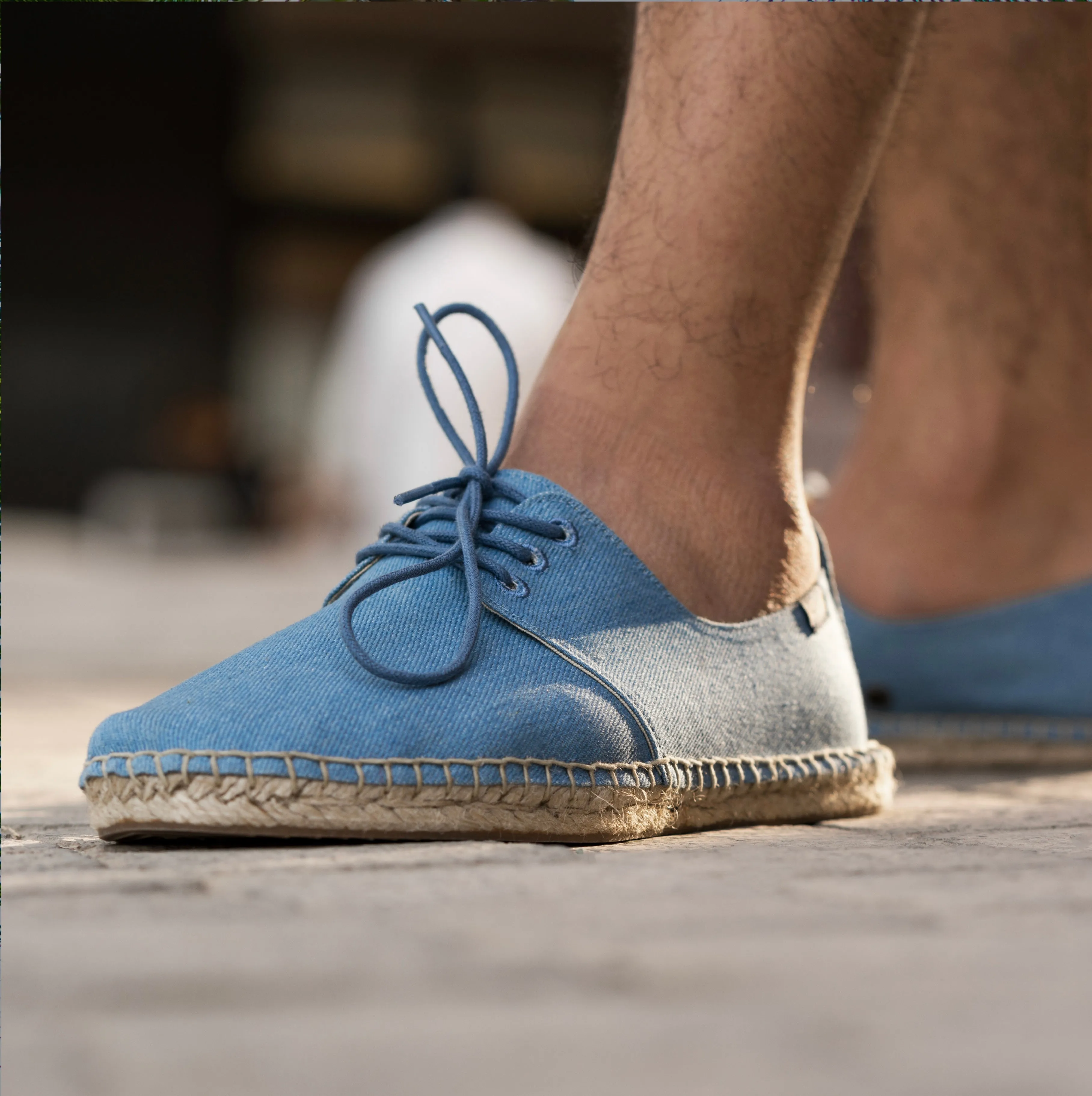 Blue lace up espadrille shoe