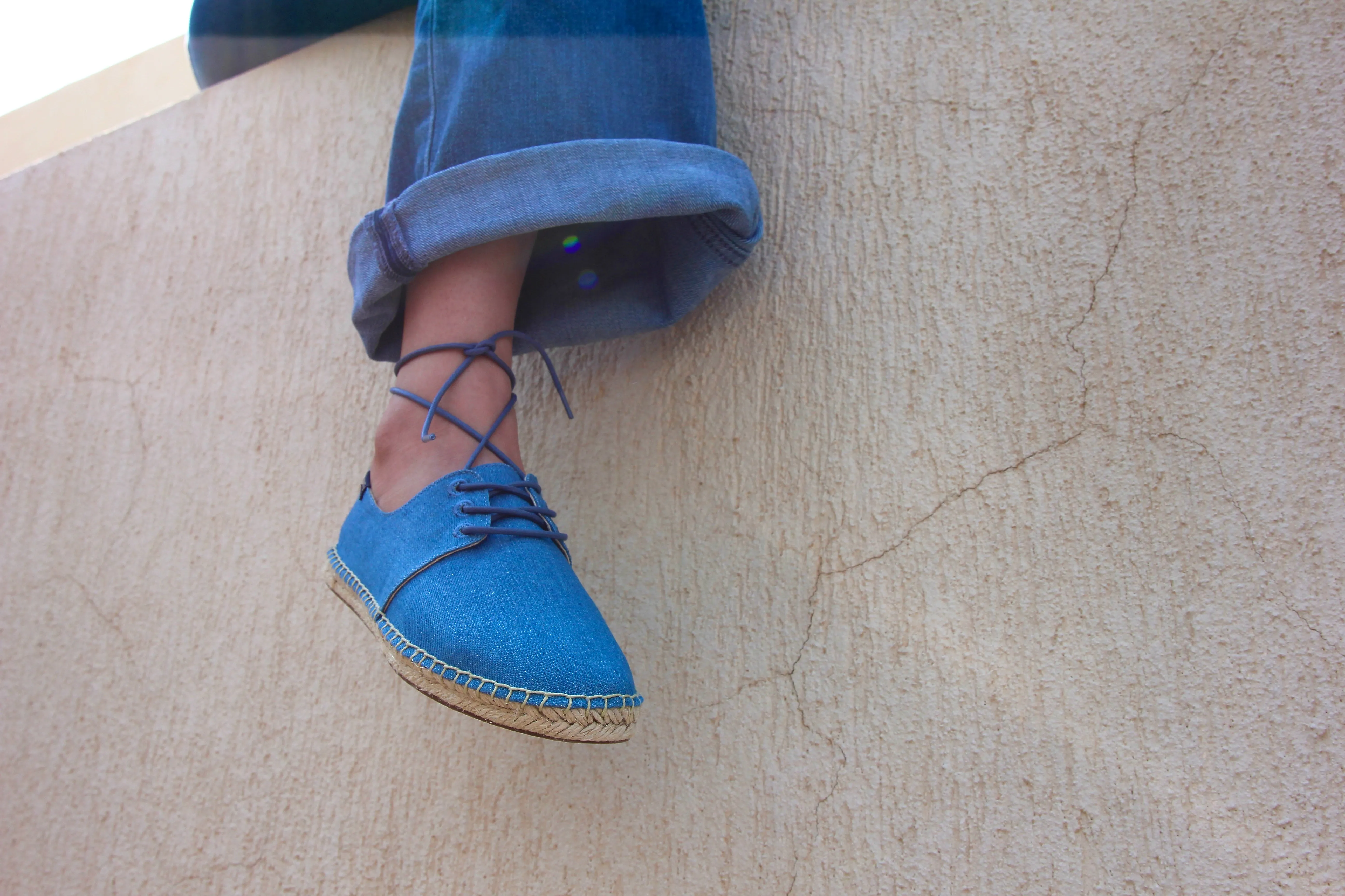 Blue lace up espadrille shoe