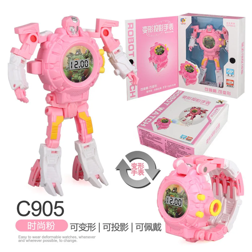 Cartoon Watch Toy Deformation Robot Electronic with Project Children's Toys Blue (no projection can be deformed)