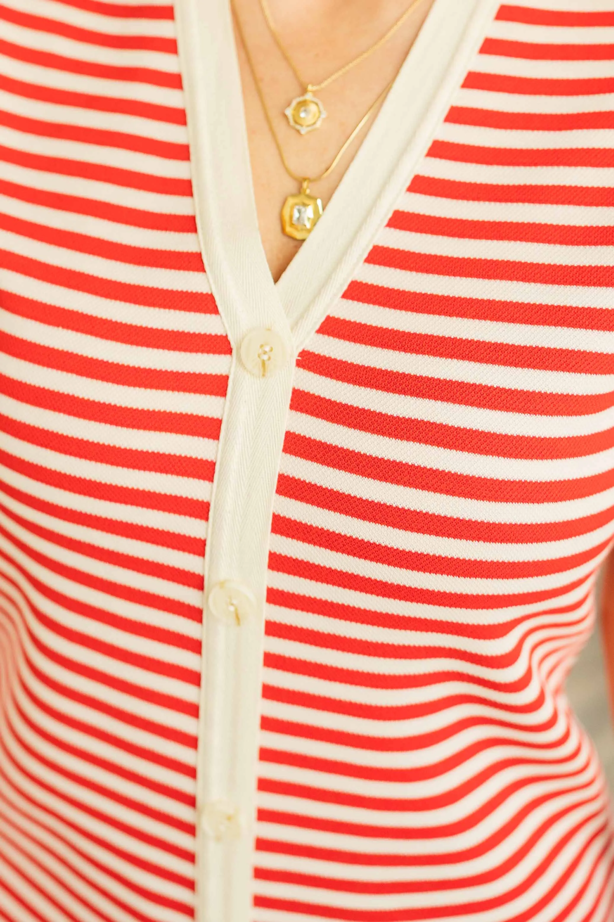 CHERRY STRIPED BUTTON UP MIDI DRESS