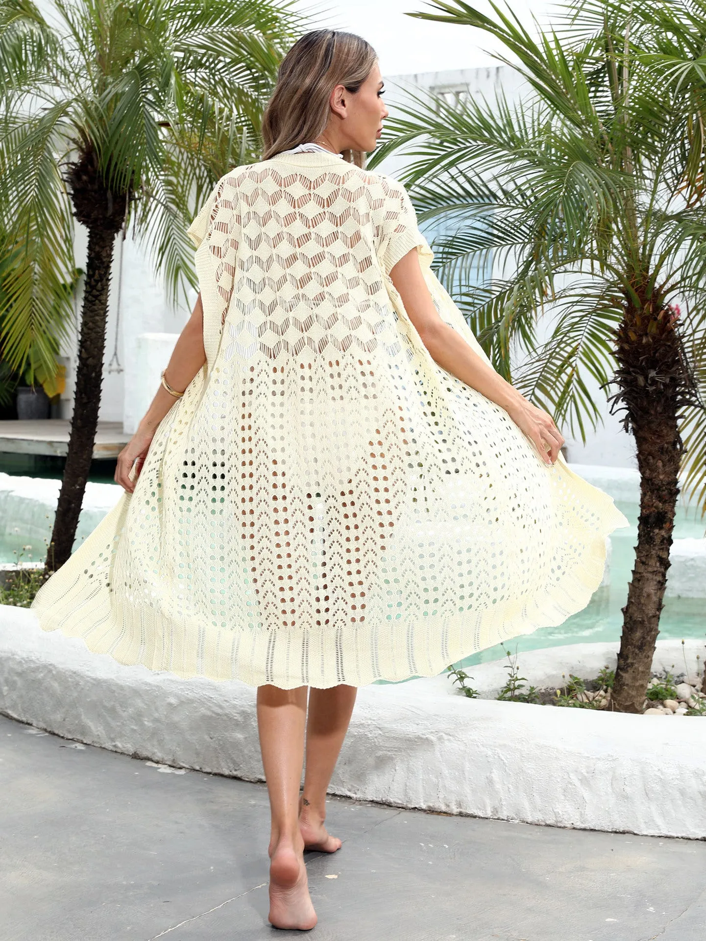 Chic Hollow Knit Beach Cover-Up with Breezy Open Design