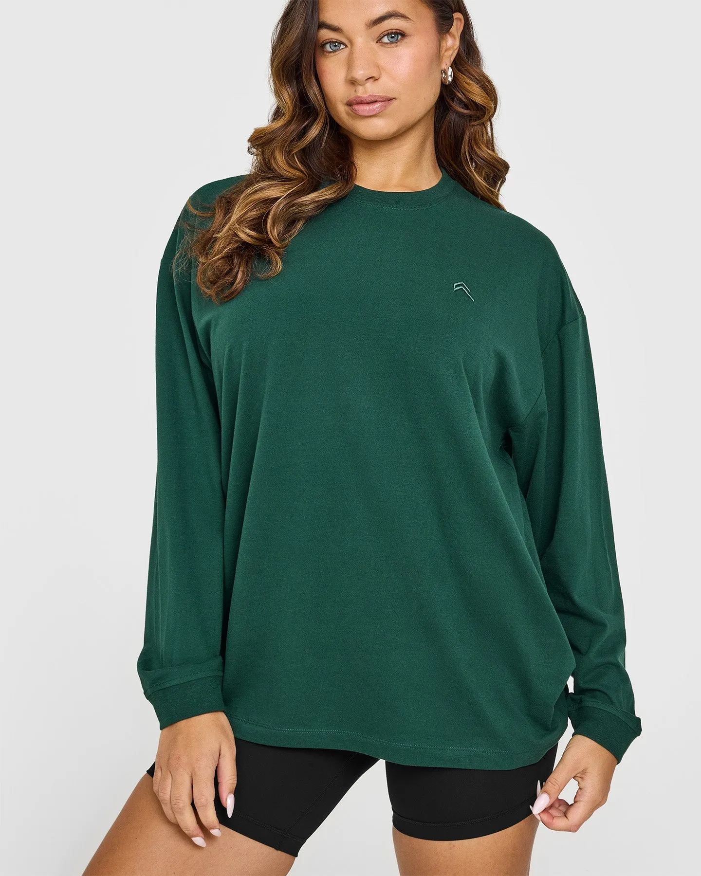 Classic Oversized Lightweight Long Sleeve Top | Racing Green