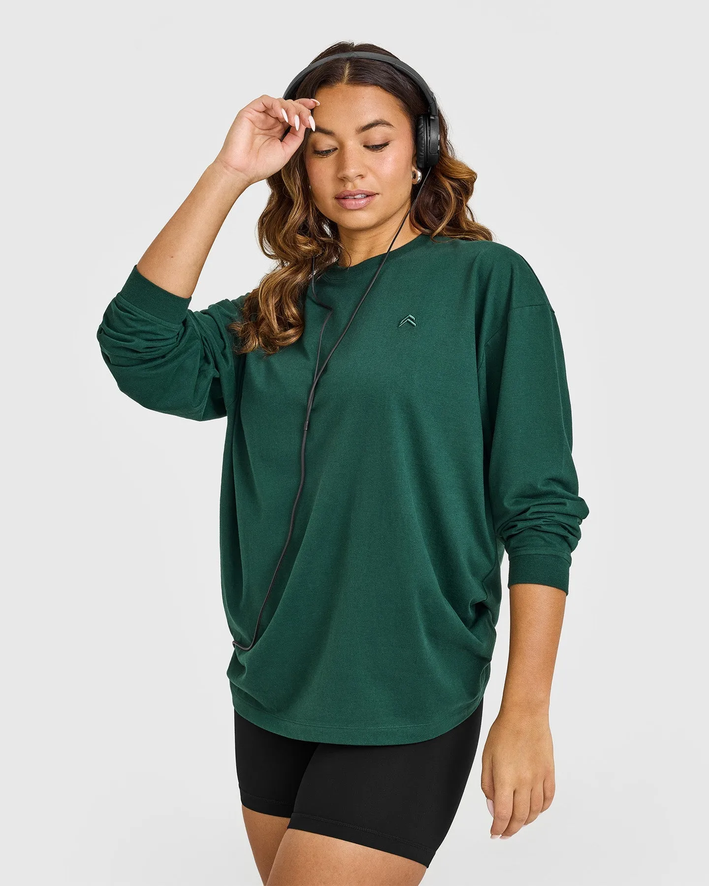 Classic Oversized Lightweight Long Sleeve Top | Racing Green
