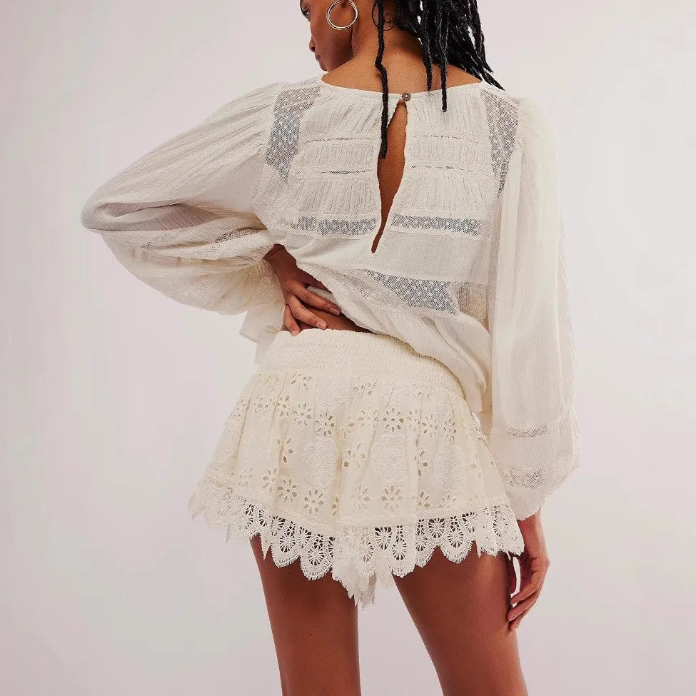 Delicate High-Waist Multi-Layer Lace Shorts with Feminine Flair