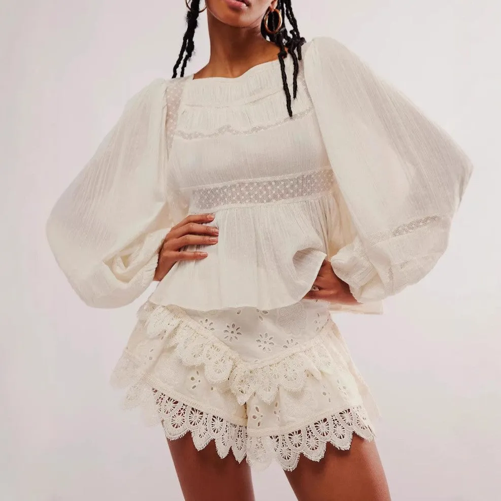 Delicate High-Waist Multi-Layer Lace Shorts with Feminine Flair
