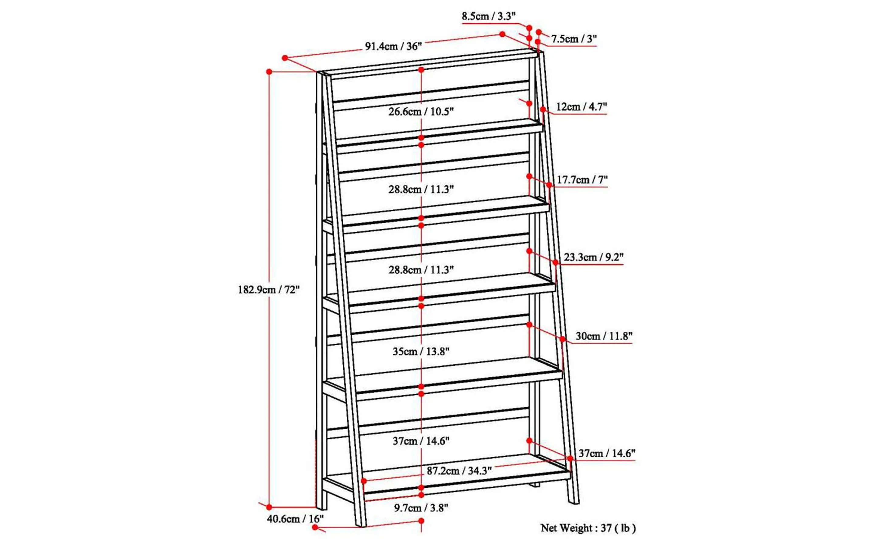 Draper 36 inch 5 Shelf Ladder Bookcase (Set of 2)