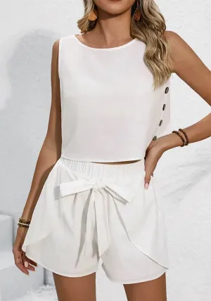 Effortless Chic Sleeveless Linen Two-Piece Set with Lace-Up Shorts