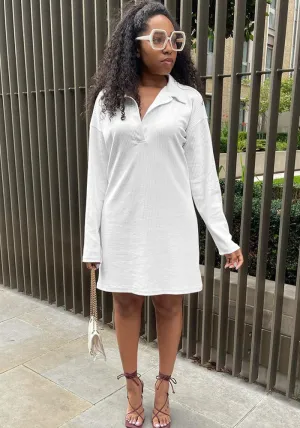 Effortlessly Chic Half-Open Collar Long-Sleeved Dress for Radiant Summer Style