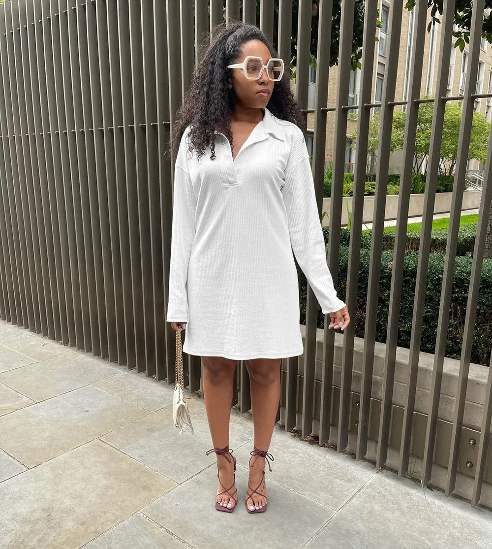 Effortlessly Chic Half-Open Collar Long-Sleeved Dress for Radiant Summer Style