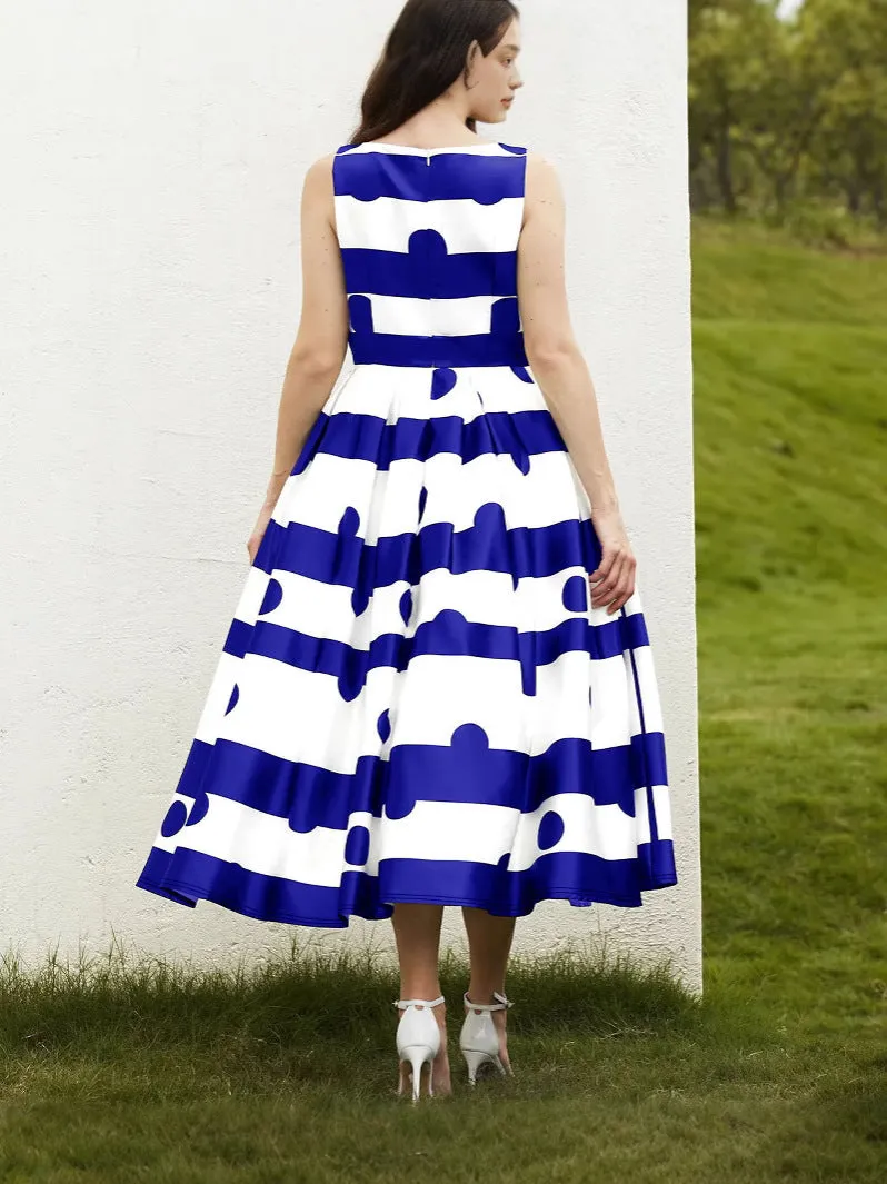 Elegant Polka Dot and Striped A-Line Maxi Dress with Spaghetti Straps