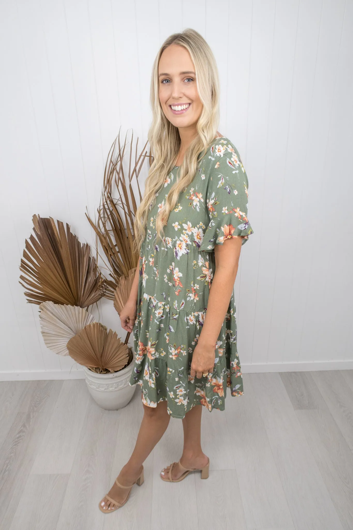 Emma Dress -Khaki/floral