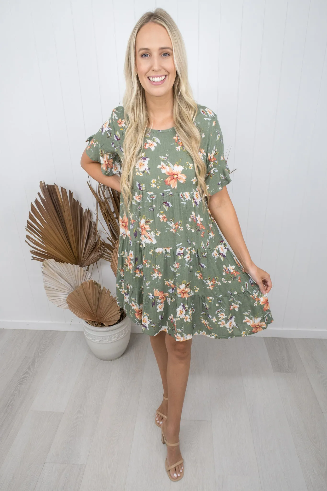 Emma Dress -Khaki/floral