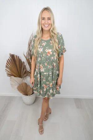 Emma Dress -Khaki/floral