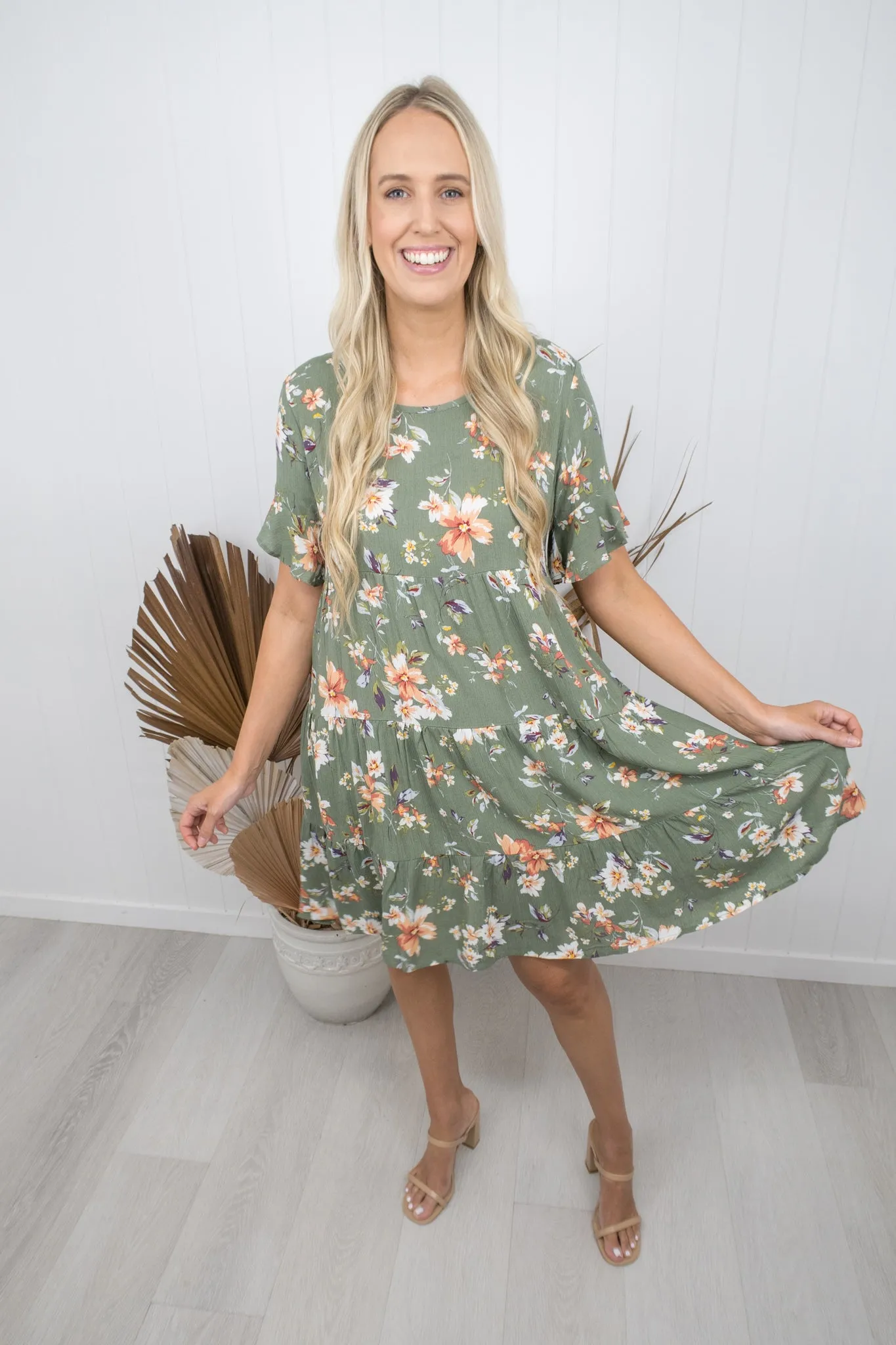 Emma Dress -Khaki/floral