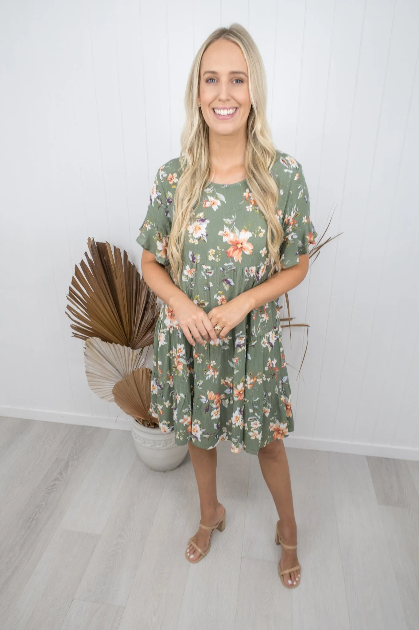 Emma Dress -Khaki/floral