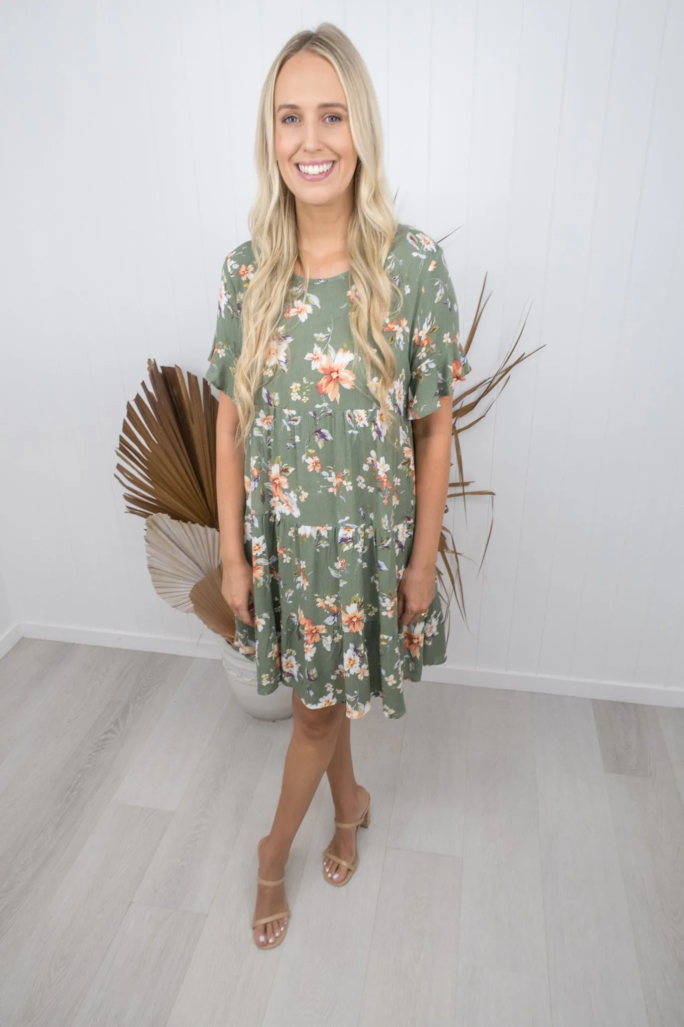 Emma Dress -Khaki/floral