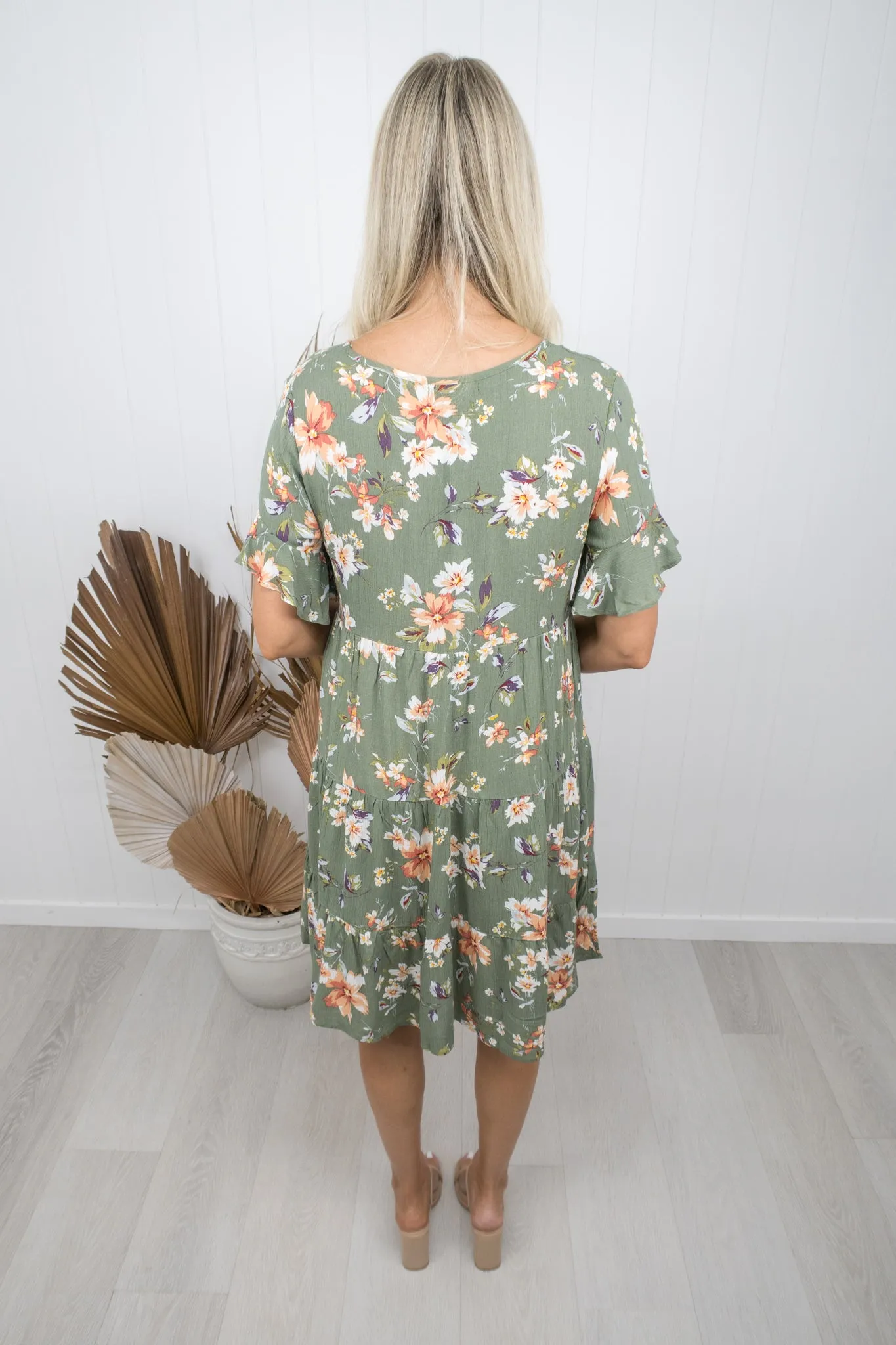 Emma Dress -Khaki/floral
