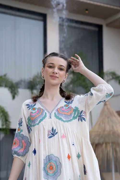 Floral Embroidered Cotton Mini Dress
