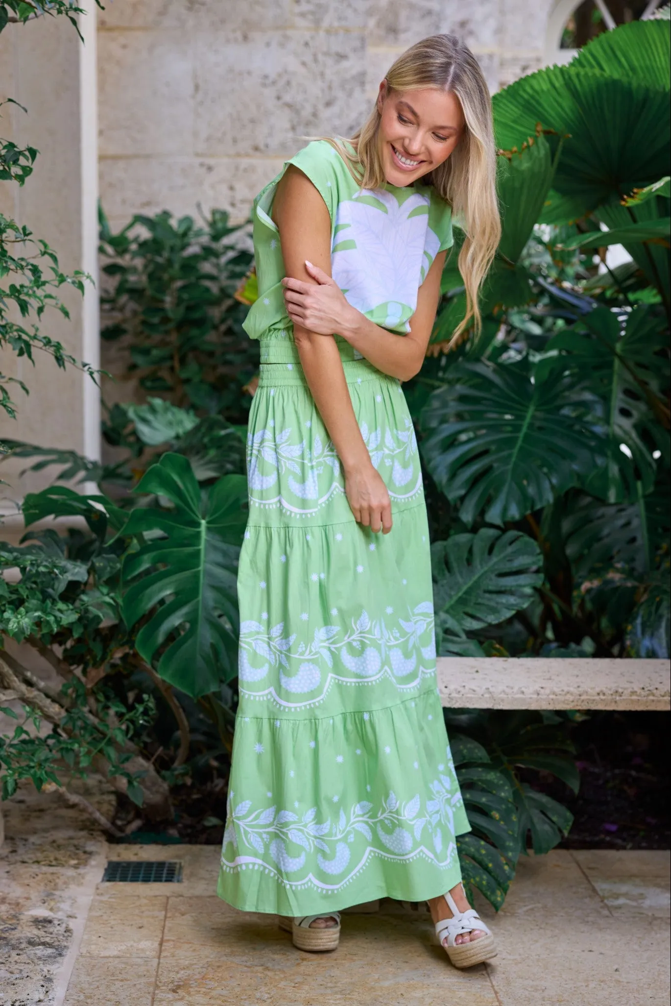Gardenia Blouse in Celedon Palmetto