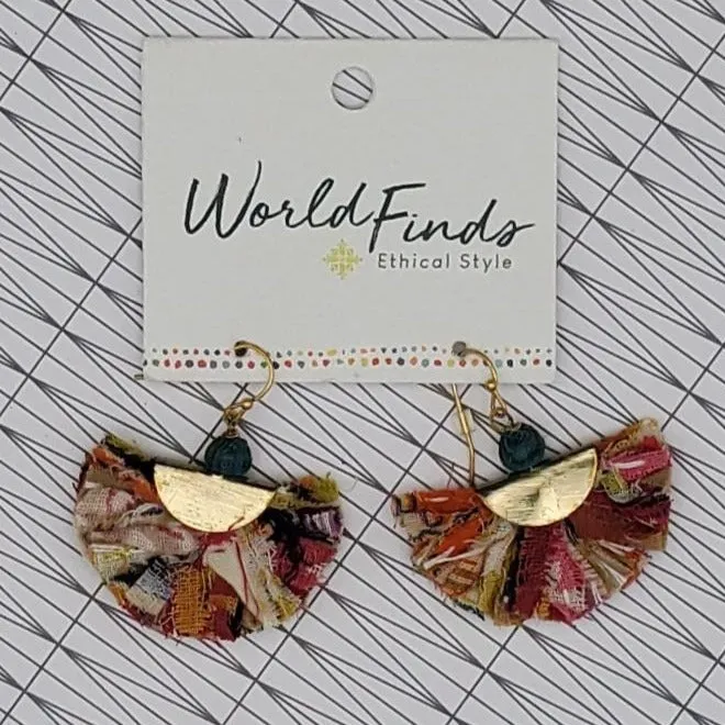 Gold Fanned Kantha Earrings