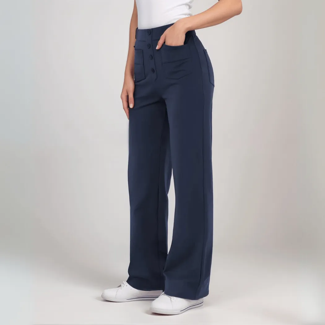High-Waisted Pants – Button Front – Soft Pink Casual Style