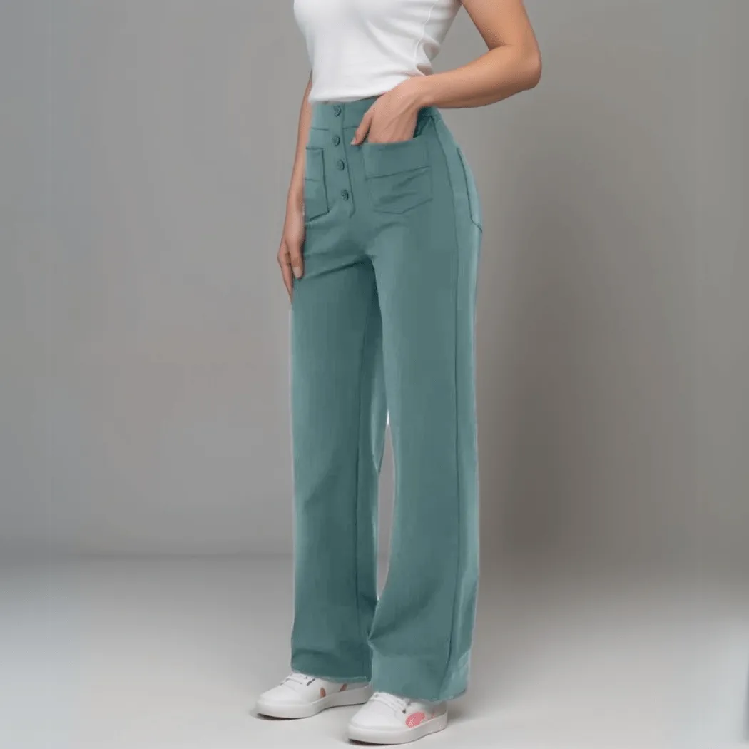 High-Waisted Pants – Button Front – Soft Pink Casual Style