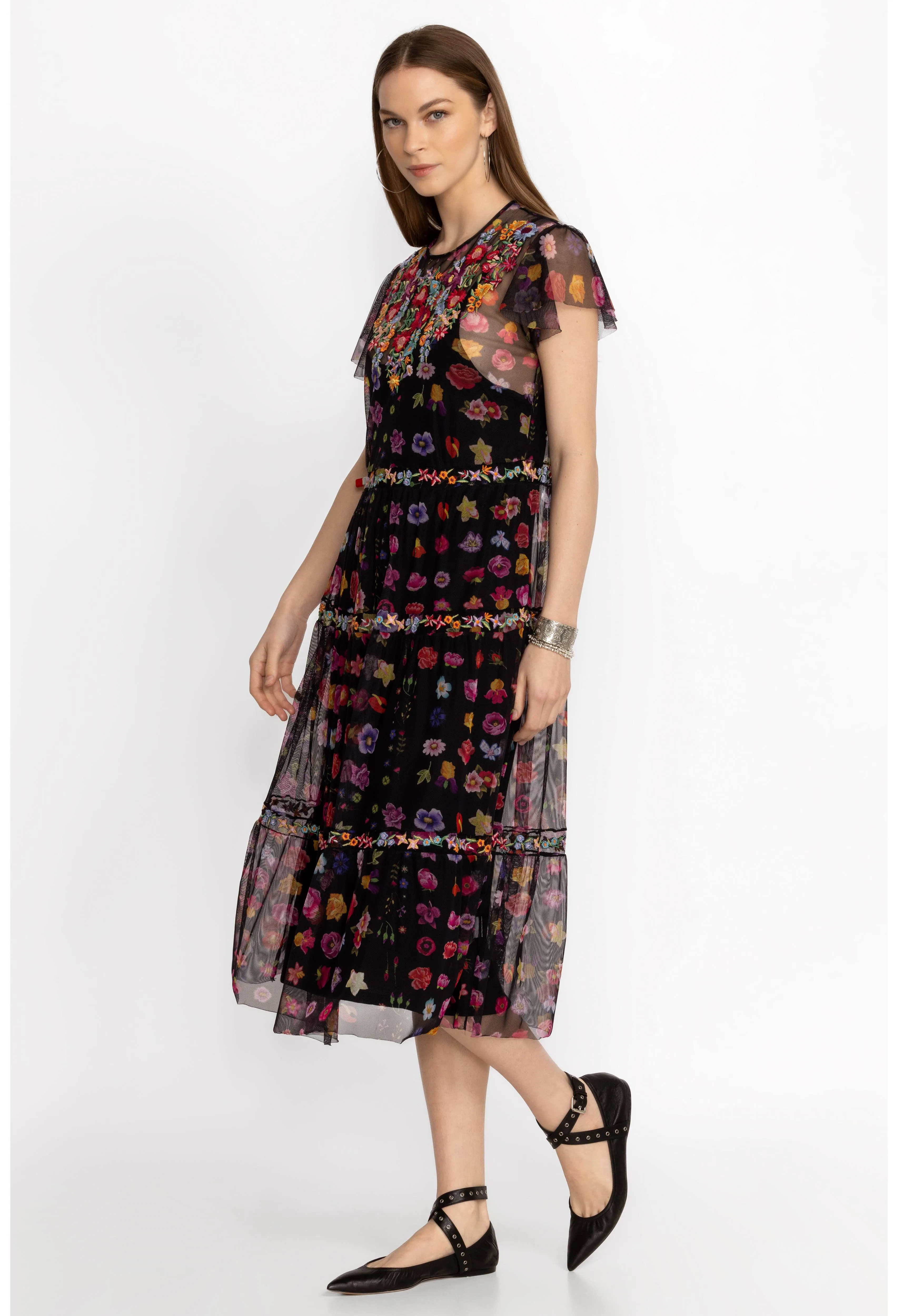 Johnny Was Rheia Tiered Mesh Dress (Slip)
