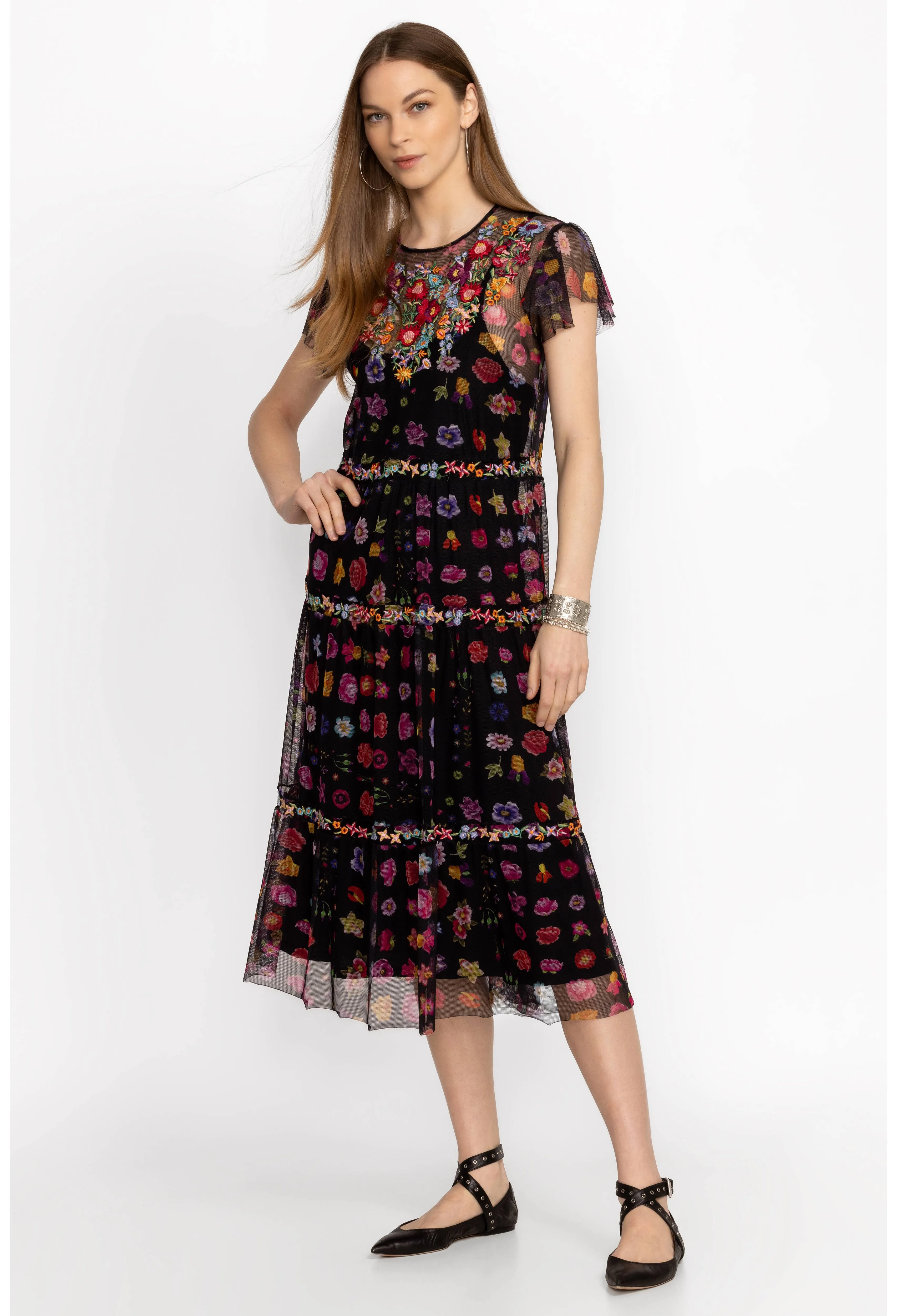 Johnny Was Rheia Tiered Mesh Dress (Slip)