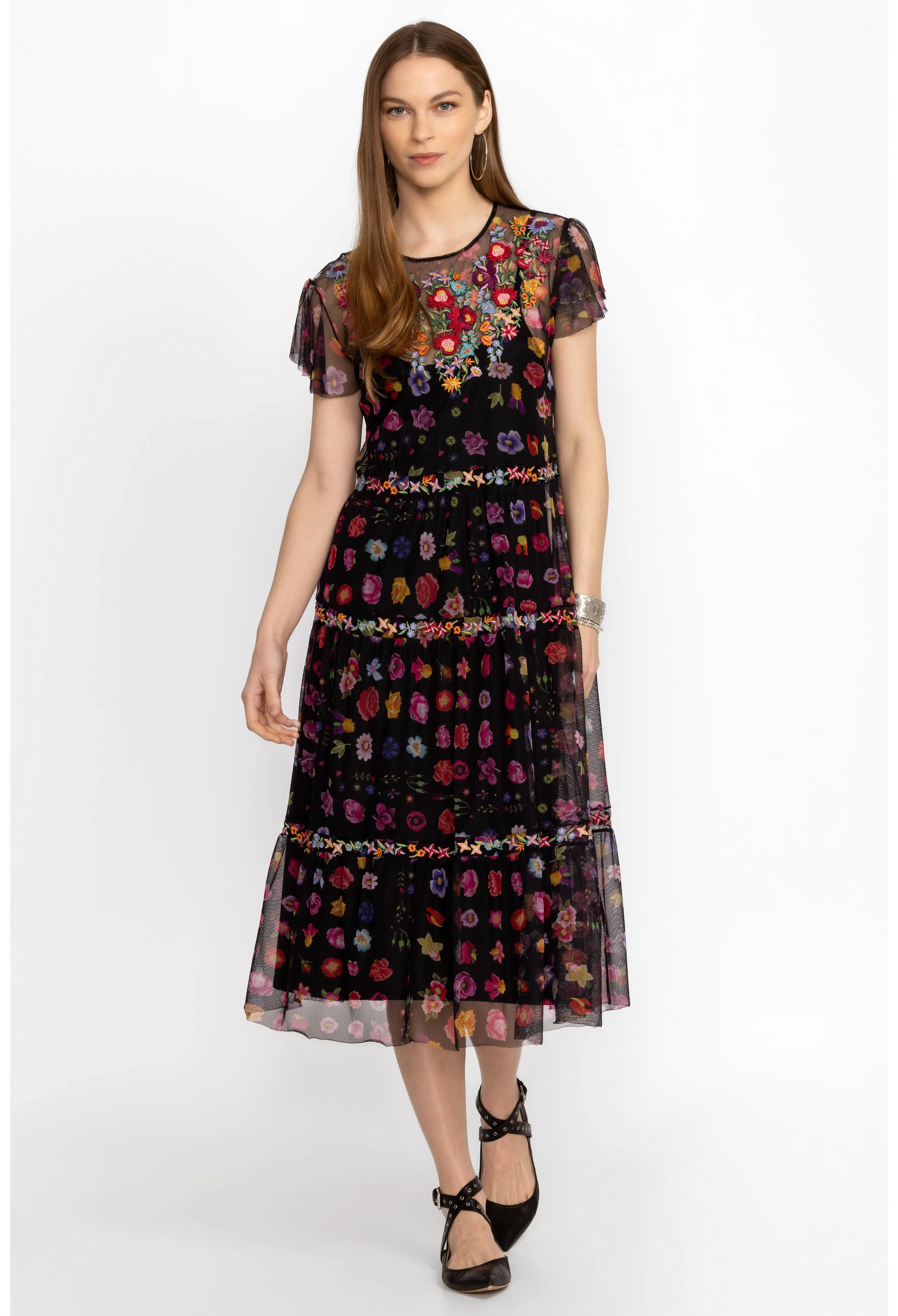Johnny Was Rheia Tiered Mesh Dress (Slip)