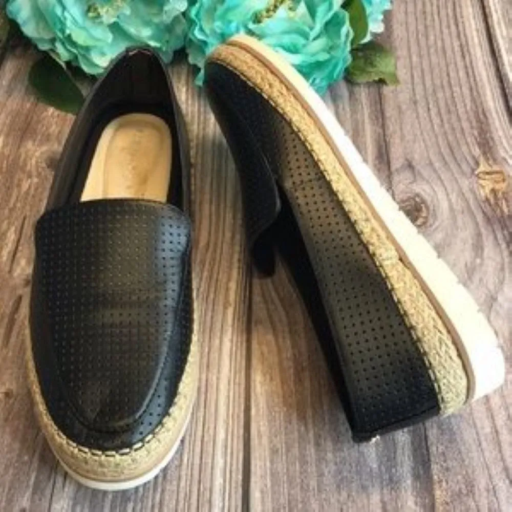 KENNETH COLE Jaxx Black Leather Espadrille Loafers 6.5M