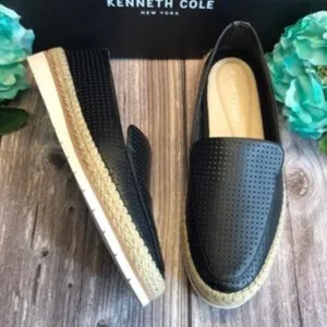 KENNETH COLE Jaxx Black Leather Espadrille Loafers 6.5M