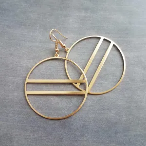 Large Gold Circle Earrings, gold hoop earring, big gold circle earring, double lines circle, large lightweight earring round earring, 2.5 in