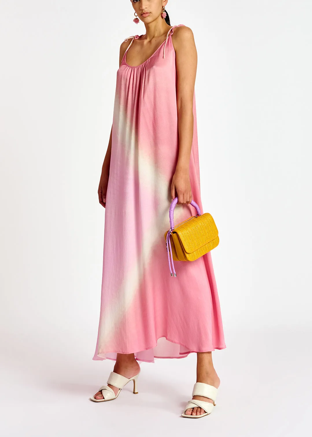Light pink strappy tie-dye maxi dress