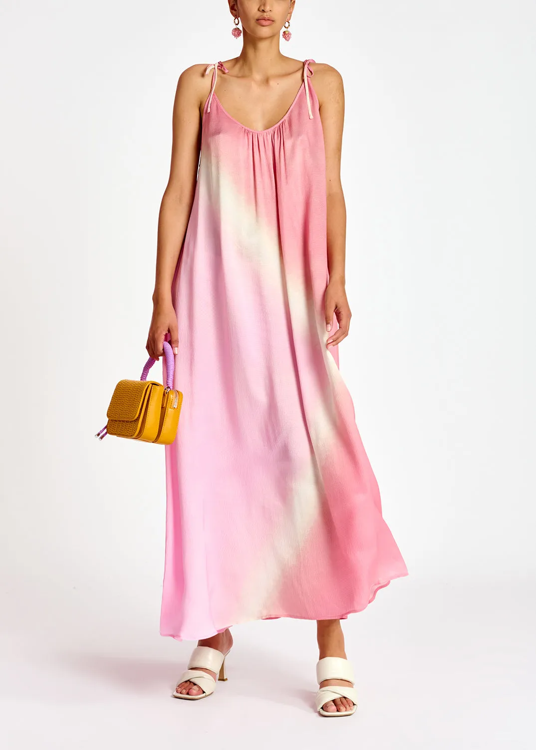 Light pink strappy tie-dye maxi dress