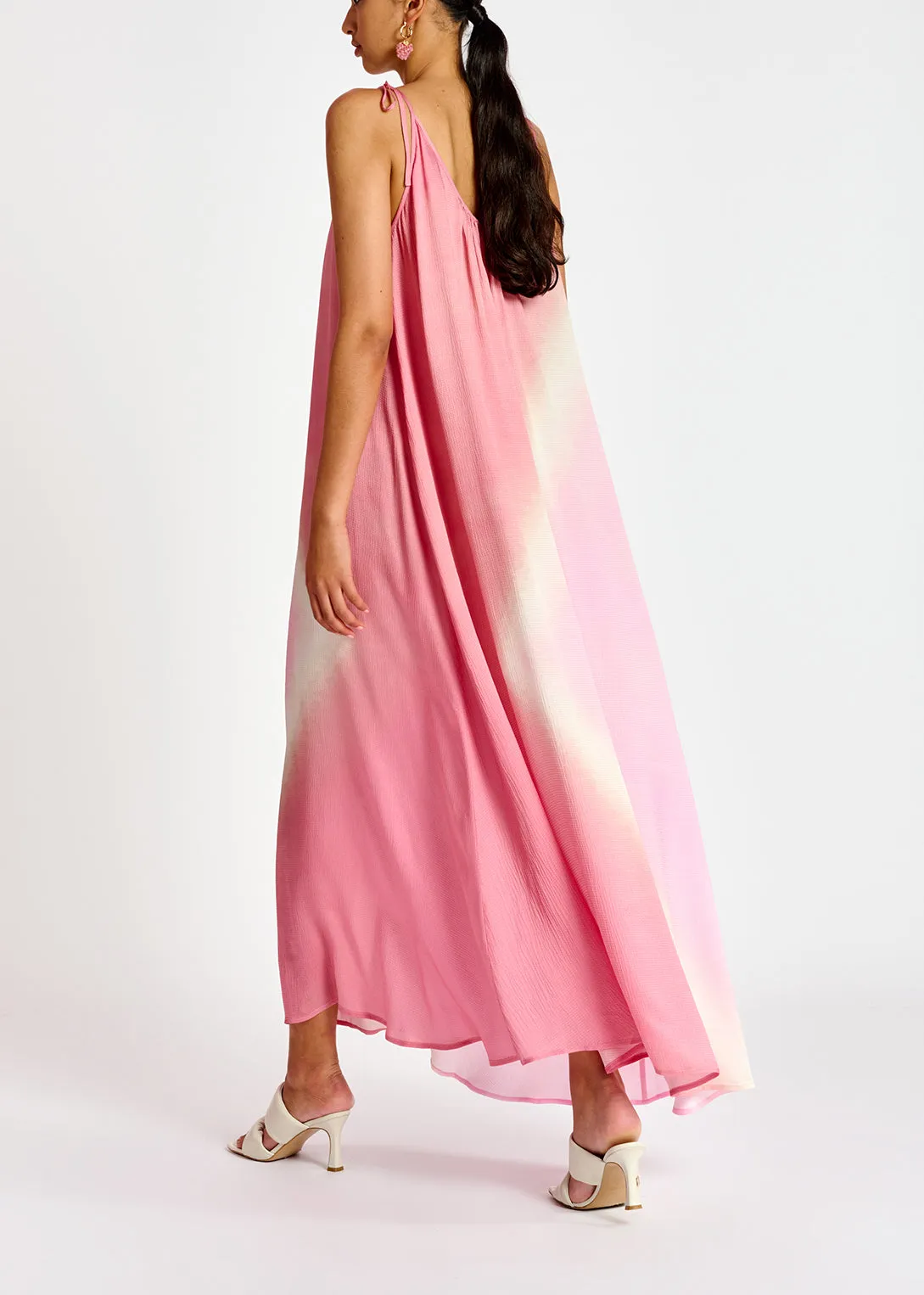 Light pink strappy tie-dye maxi dress