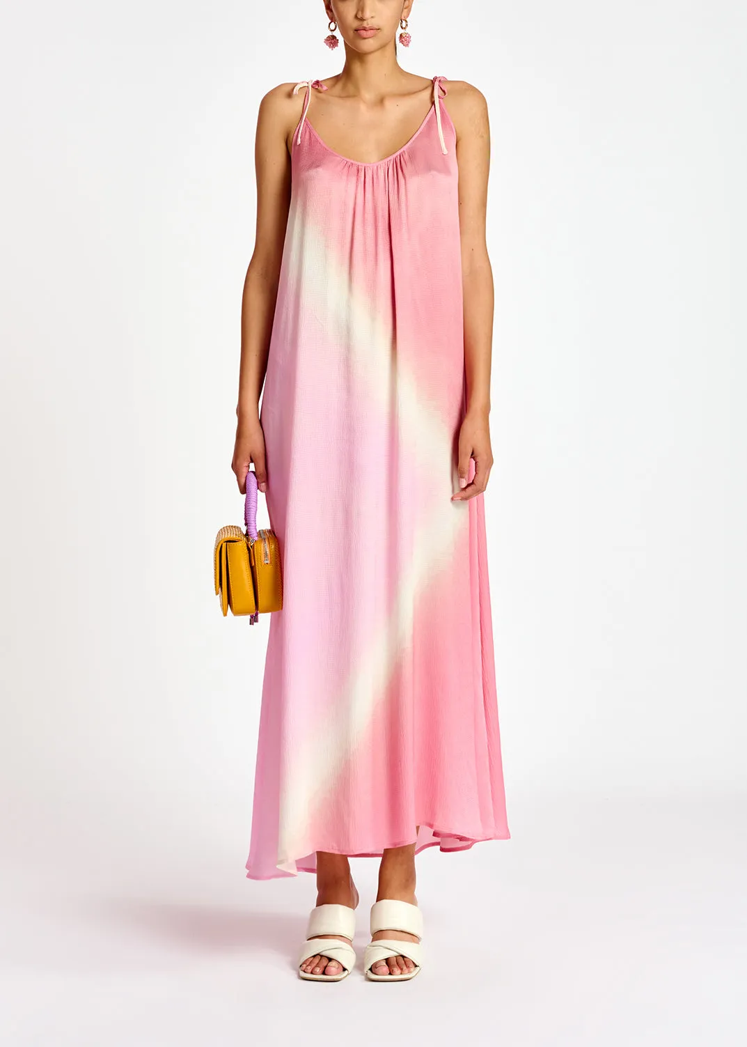 Light pink strappy tie-dye maxi dress