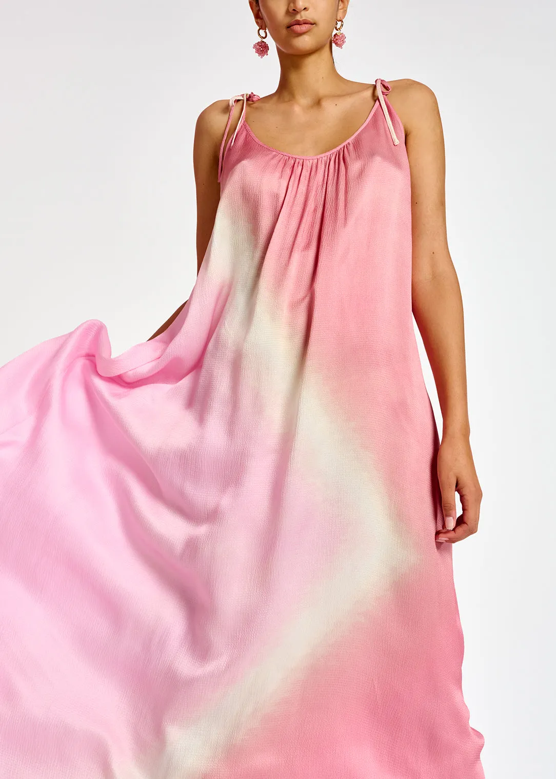 Light pink strappy tie-dye maxi dress